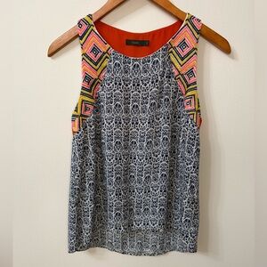 THML Boho Embroidered Sleeveless Top Small Blue White Boutique Tank